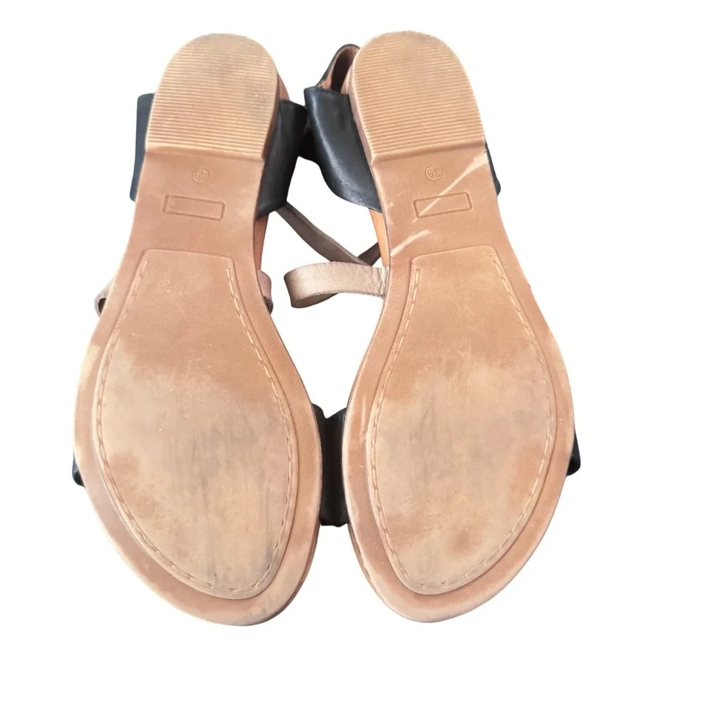 MIZ MOOZ NYC Leather Strappy Sandals Black Tan Women Size 39 8.5 Preloved - Picture 2 of 10